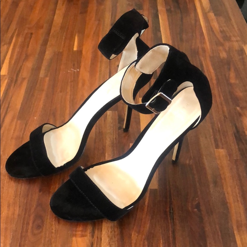 PLEASER - Black velvet open toed high heels